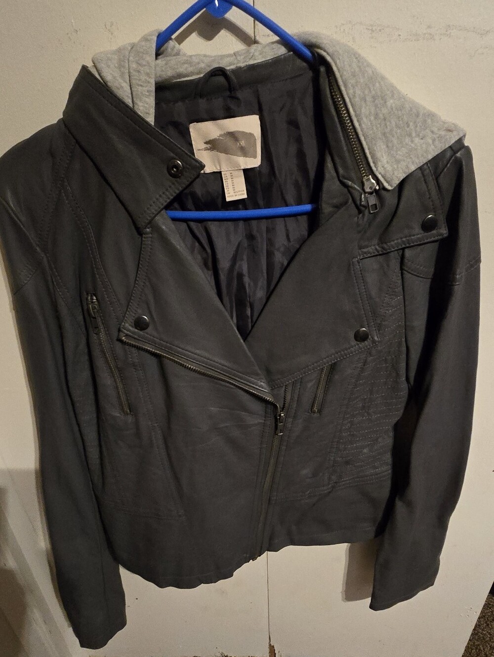 Womens Black Faux Leather Hooded Moto Jacket - Unbranded